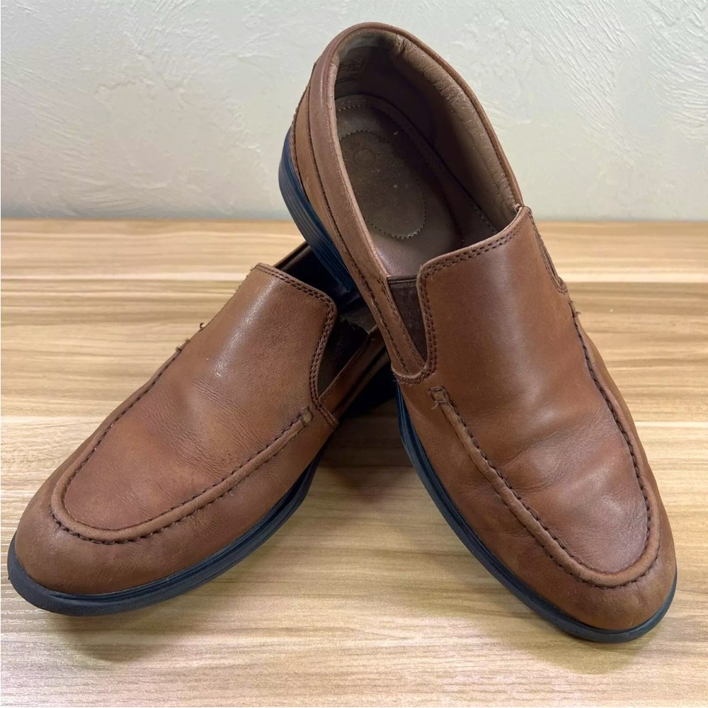 Unstructured by Clarks Mens Size 8 Brown Leather Loafer Sip on Shoes